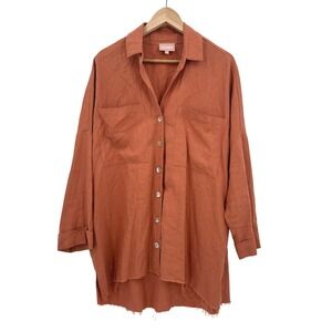 Show Me Your Mumu Johns Button Down Shirt Terracotta Linen Blend Small Oversized